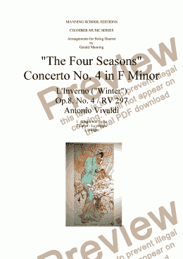page one of VIVALDI, A.- "The Four Seasons" - Concerto No. 4 in F Minor: L'Inverno ("Winter") - arr. for String Quartet by Gerald Manning