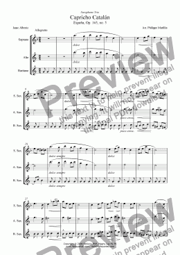 page one of Albeniz - Capricho Catalan (Sax trio SAB)