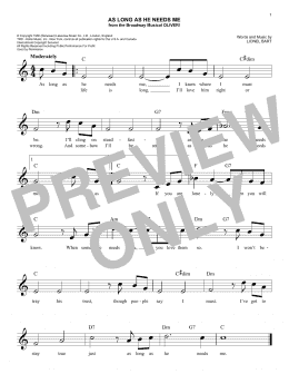 page one of As Long As He Needs Me (from the musical Oliver!) (Easy Lead Sheet / Fake Book)