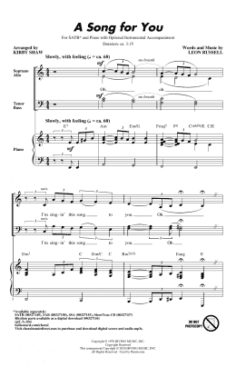 page one of A Song For You (arr. Kirby Shaw) (SATB Choir)