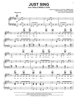 page one of Just Sing (from Trolls World Tour) (Piano, Vocal & Guitar Chords (Right-Hand Melody))