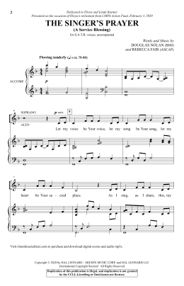page one of The Singer's Prayer (arr. Douglas Nolan) (SATB Choir)
