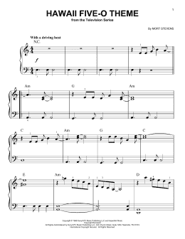 page one of Hawaii Five-O Theme (Very Easy Piano)