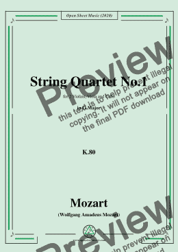page one of Mozart-String Quartet No.1 in G Major,K.80