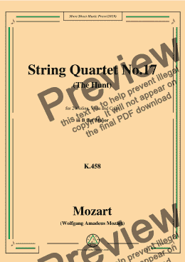 page one of Mozart-String Quartet No.17 in B flat Major,The Hunt,K.458