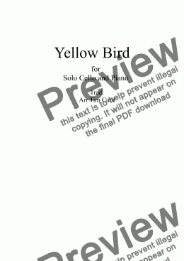 page one of Yellow Bird. For Solo Cello and Piano