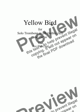 page one of Yellow Bird. For Trombone/Euphonium in Bb (treble clef) and Piano
