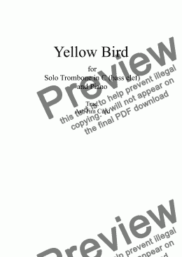 page one of Yellow Bird. For Trombone/Euphonium in C (bass clef) and Piano