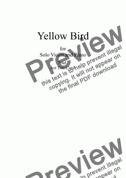 page one of Yellow Bird. For Solo Violin and Piano 