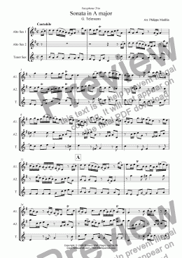 page one of Telemann - Sonata in A (Sax Trio AAT)