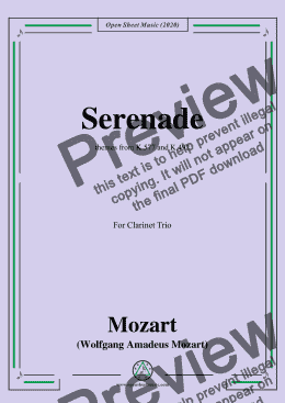 page one of Mozart-Serenade,for Clarinet Trio,themes from K.577&K.492