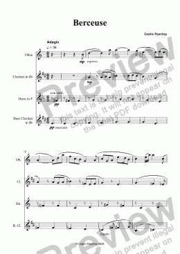 page one of Trois Griffonages - Berceuse (Oboe, Bb Clarinet, Horn in F, Bass Clarinet)