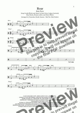page one of Katy Perry - Roar (Drum Score)