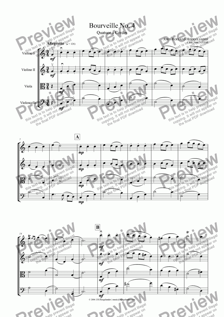 page one of Bourveille No. 4 - Quatuor a Cordes