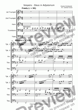 page one of Monteverdi Vespers - Deus in Adjutorium for Brass Quintet