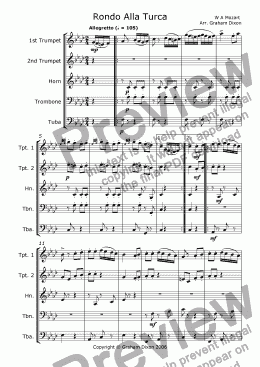 page one of Rondo Alla Turca for Brass Quintet