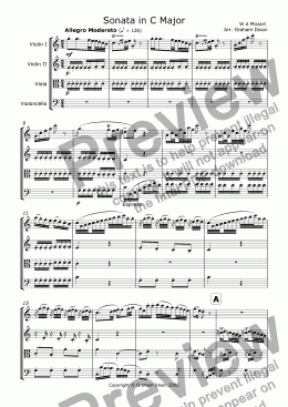 page one of Sonata in C Major for String Quartet