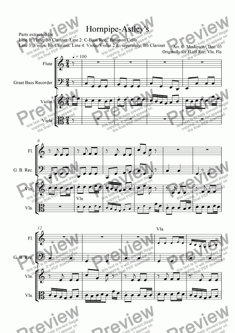 page one of Hornpipe, Astley’s