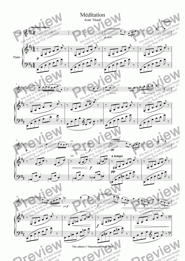 page one of Meditation from ’Thais’ - Violin & Piano