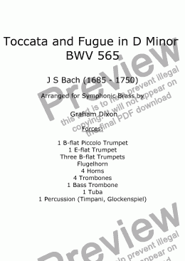 page one of Toccata and Fugue in D Minor for Symphonic Brass