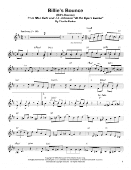 page one of Billie's Bounce (Bill's Bounce) (Alto Sax Transcription)