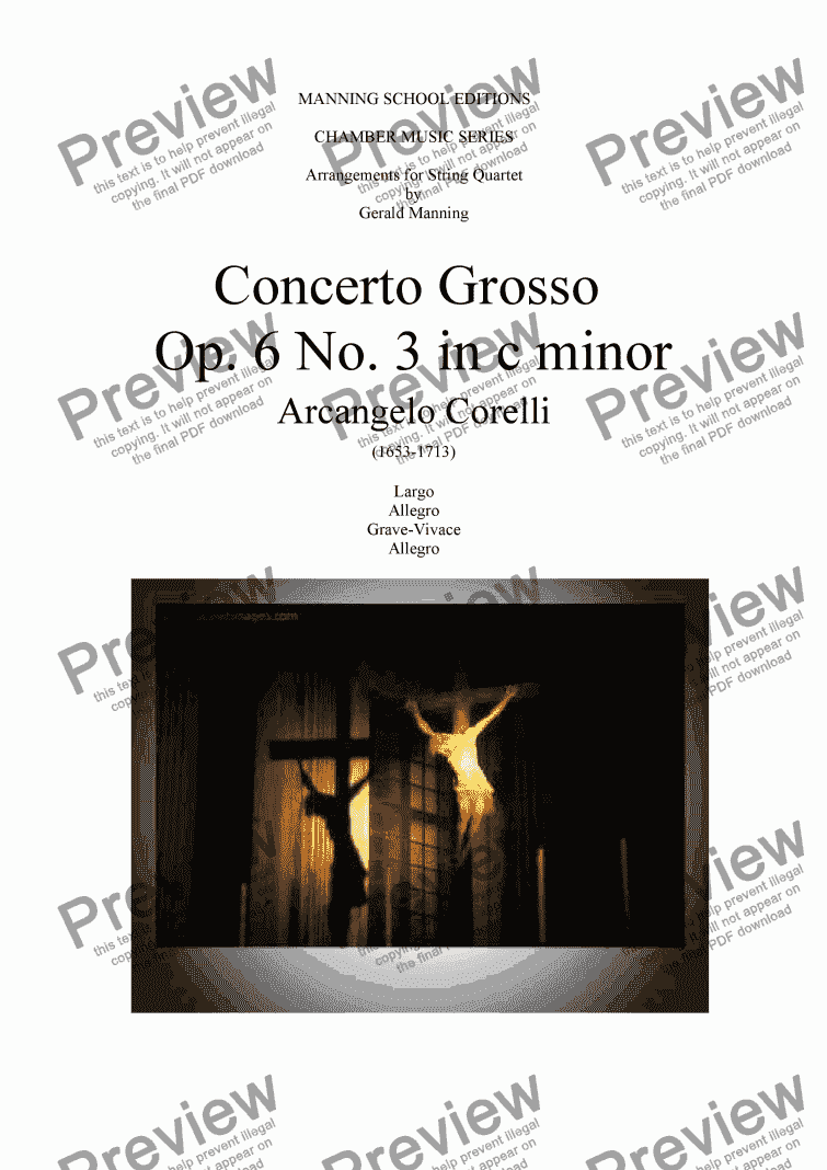 page one of CORELLI, A. - Concerto Grosso No. 3 in C minor - arr. for String Quartet by Gerald Manning