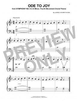 page one of Ode To Joy (Beginning Piano Solo)