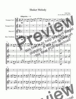 page one of Shaker Melody for Brass Quartet
