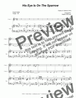 page one of His Eye Is On The Sparrow (Duet for C-Instruments)