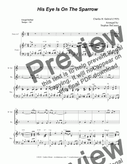 page one of His Eye Is On The Sparrow (Duet for Bb-Trumpet and French Horn)