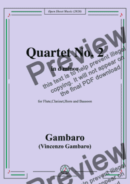 page one of Gambaro-Quartet No. 2,in d minor,for Fl,Cl,Hn and Bsn