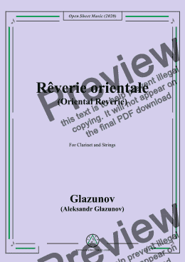 page one of Glazunov-Rêverie orientale(Oriental Reverie),for Clarinet&Strings
