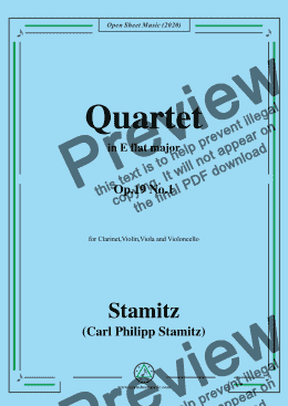page one of Stamitz-Quartet in E flat major,Op.19 No.1,for Cl,Vln,Vla&Vc