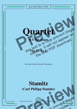 page one of Stamitz-Quartet in E flat major,Op.19 No.1,for Fl,Vln,Vla&Vc