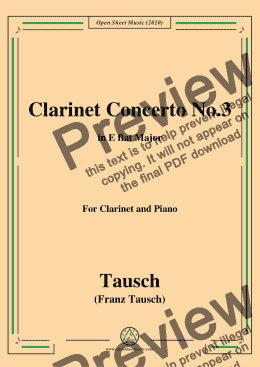page one of Tausch-Clarinet Concerto No.3,in E flat Major,for Clarinet and Piano
