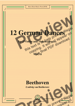 page one of Beethoven-12 German Dances,WoO 8,for 2 Violins and Violoncello(or Cb.)