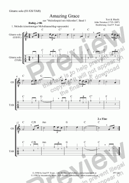 page one of Amazing Grace (GS plus TAB) Instructions to practice a guitar solo arrangement