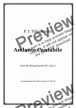 page one of Tchaikovsky - Andante Cantabile  from the String Quartet No.1 Op.11 - piano solo