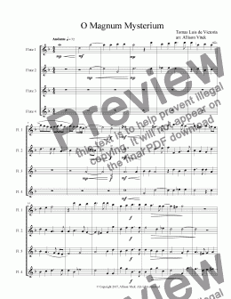 page one of O Magnum Mysterium for Flute Quartet