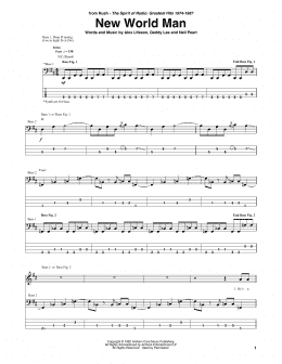 page one of New World Man (Bass Guitar Tab)