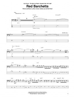 page one of Red Barchetta (Bass Guitar Tab)