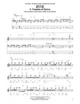 page one of 2112 - II. The Temples Of Syrinx (Bass Guitar Tab)