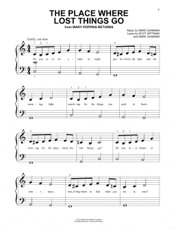 page one of The Place Where Lost Things Go (from Mary Poppins Returns) (Beginning Piano Solo)