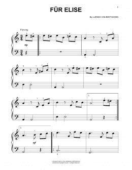 page one of Fur Elise, WoO 59 (Beginning Piano Solo)