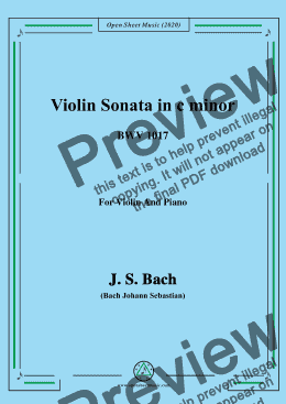 page one of Bach,J.S.-Violin Sonata,in c minor,BWV 1017,for Violin and Piano