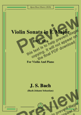 page one of Bach,J.S.-Violin Sonata,in E Major,BWV 1016,for Violin and Piano