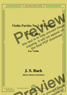 page one of C00789W0012N01Bach,J.S.-Violin Partita No.1,in b minor,BWV 1002,for Violin