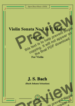 page one of Bach,J.S.-Violin Sonata No.3,in C Major,BWV 1005,for Violin