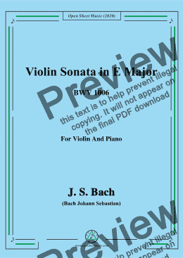 page one of Bach,J.S.-Violin Partita No.3,in E Major,,BWV 1006,for Violin and Piano