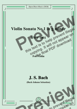page one of Bach,J.S.-Violin Sonata No.1,in g minor,BWV 1001,for Violin